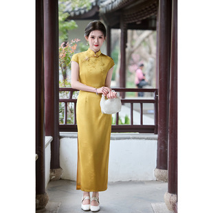 2026新款红眸黄色短袖旗袍夏季改良年轻款日常订婚连衣裙女小个子