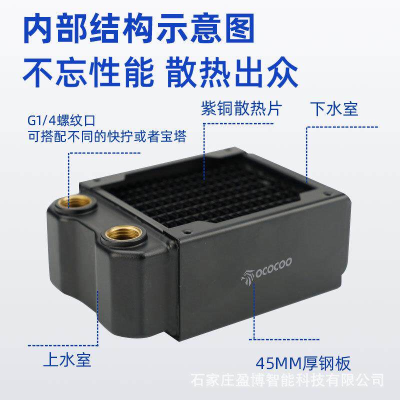 盈博80铜排45MM厚 水冷排散热排双层水道电摩迷你机箱itx水冷散热