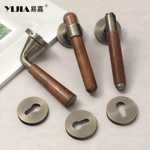 中式胡桃木卧室门锁室内家用复古房间门把手分体磁吸静音房门锁具