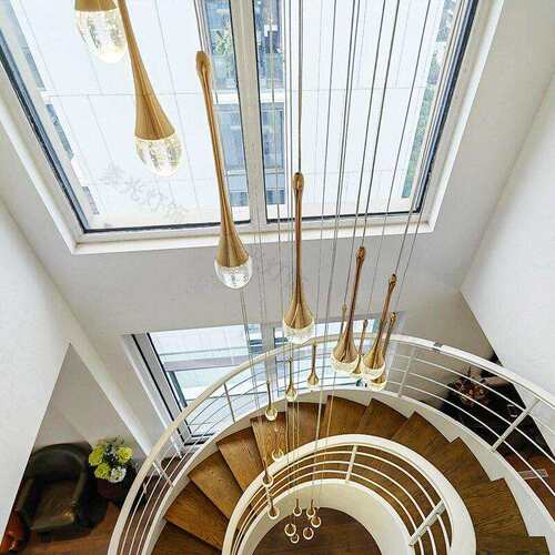 挑空别墅水晶旋转客厅楼梯吊灯复式楼loft档设计师长吊灯轻奢