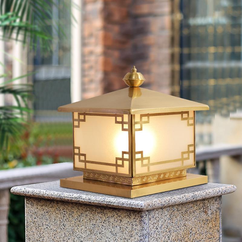 全铜欧式柱头灯别墅花园户外防水庭院灯围墙大门柱子门墩接电灯具