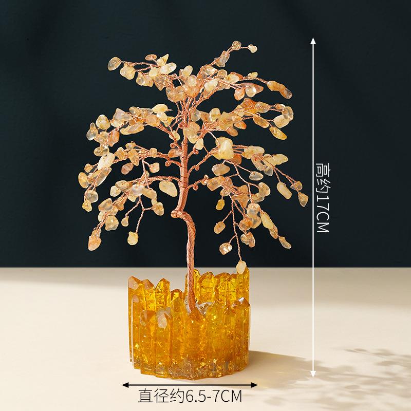 天然水晶碎石滴胶碗水晶树黄水晶发财树摆件家居桌面水晶树招财树