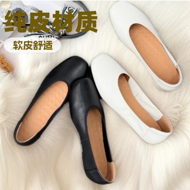 2026新款龍林羊皮单鞋休闲文艺复古浅口单鞋女真皮一脚蹬时尚简约