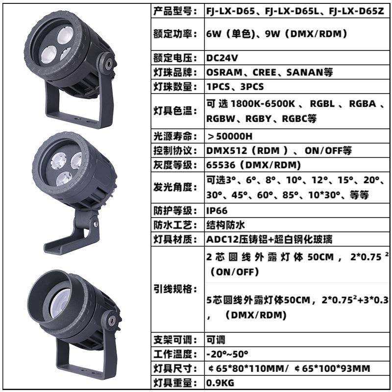 LED6W9W投光灯金黄光文旅夜游全彩DMX/RDM照树楼宇古迹公园