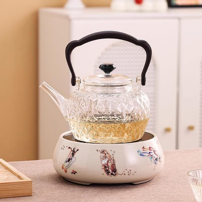 岳恒 吉祥飞天家用电陶炉 煮茶器陶瓷煮茶壶蒸煮耐热玻璃壶电茶炉
