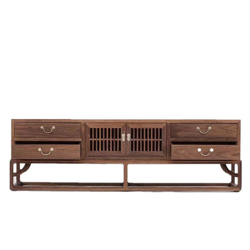 禅意新中式黑胡桃木免漆客厅电视柜老榆木矮柜现代简约实木影视柜