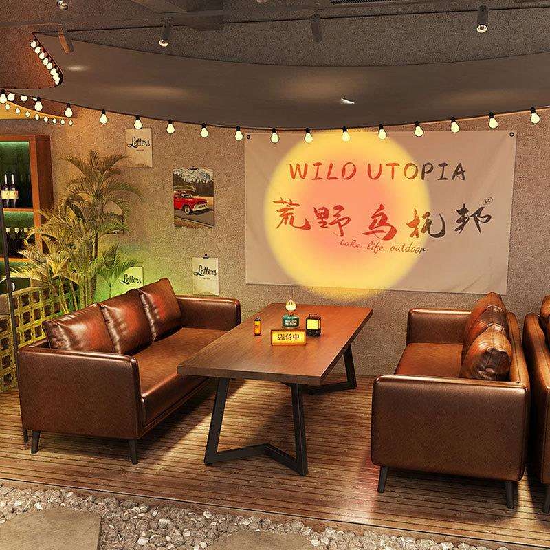 复古露营风小酒馆酒吧桌椅咖啡厅清吧餐厅卡座沙发烧烤店商用沙发