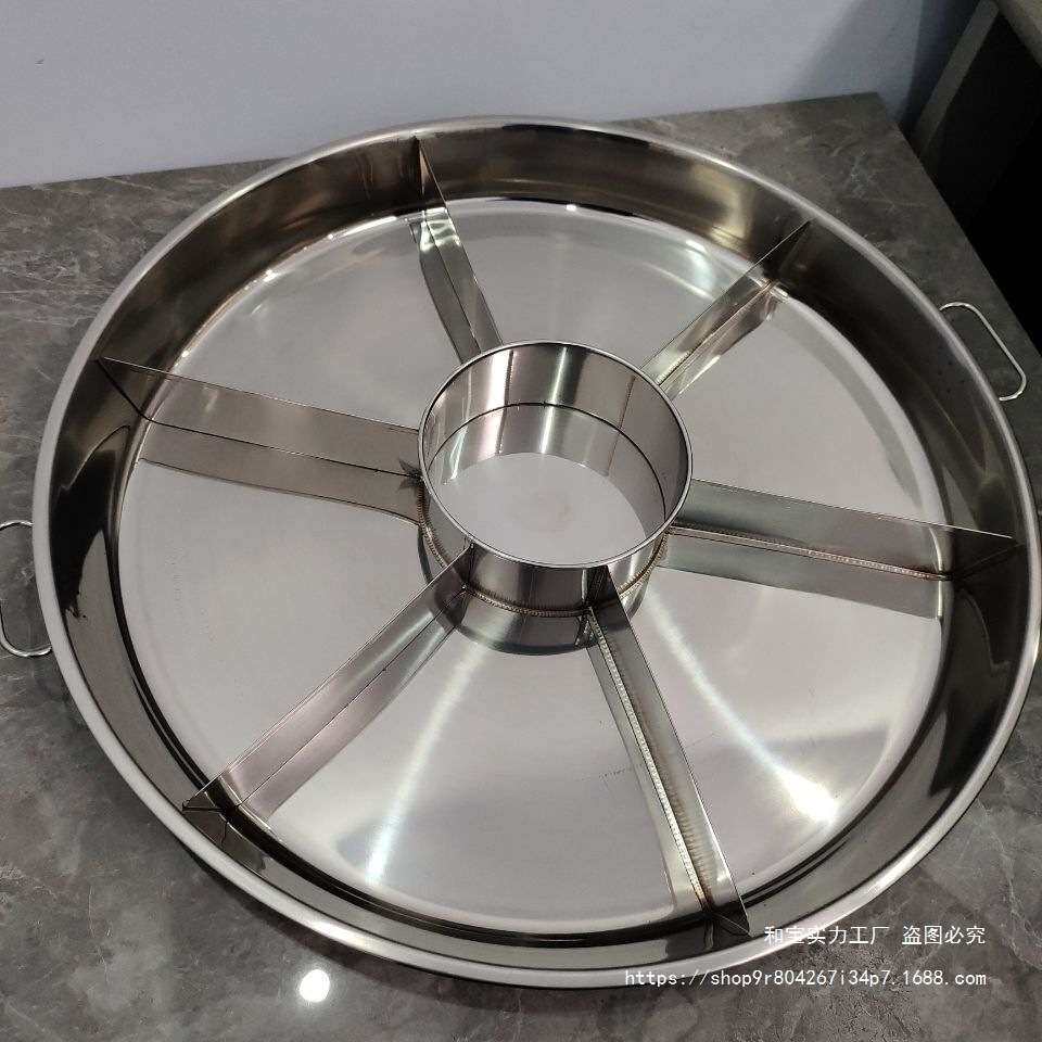六格不锈钢圆形麻辣小龙虾海鲜大咖拼盘带耳小龙虾盘子海鲜盛宴