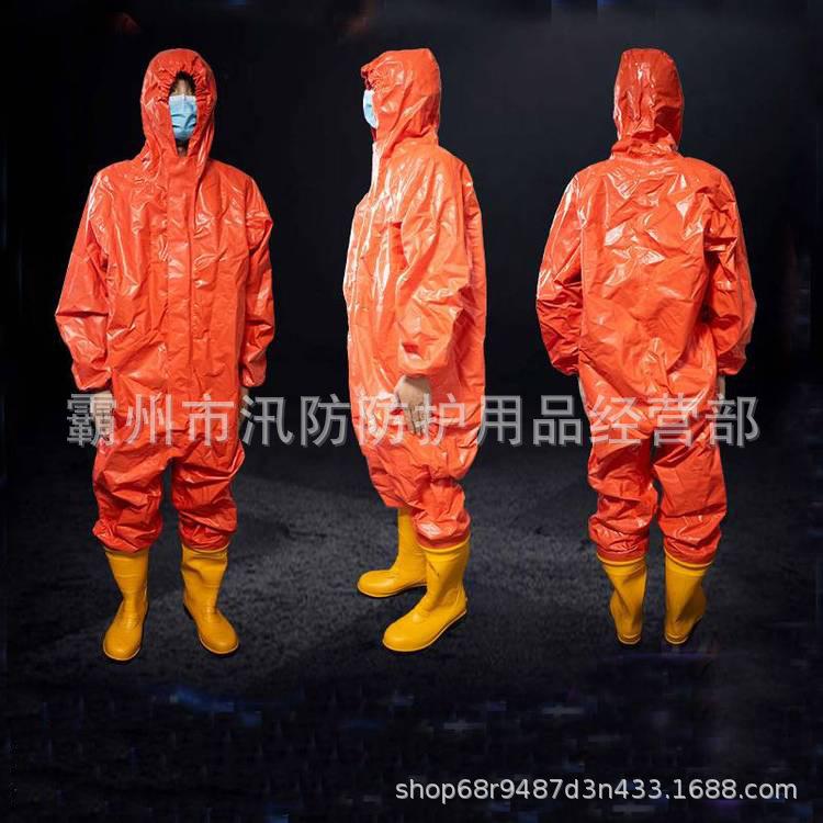 二级化学防护服半封式连体化学防护服防液氨红色化学防化服
