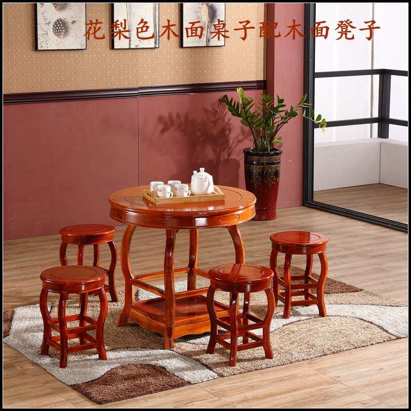 实木面馆凉茶快餐小吃店桌椅圆形桌大理石饭店圆桌子组合仿古圆桌