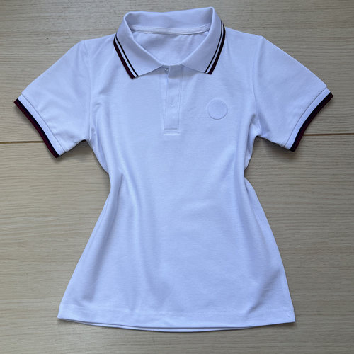学生校服白网眼白领酒红白蓝边白袖口宽酒红蓝边运动POLO衫男女款