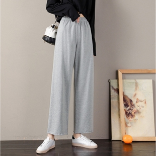 运动黑色阔腿裤女春秋高腰垂感小个子胖mm大码宽松直筒休闲夏季新