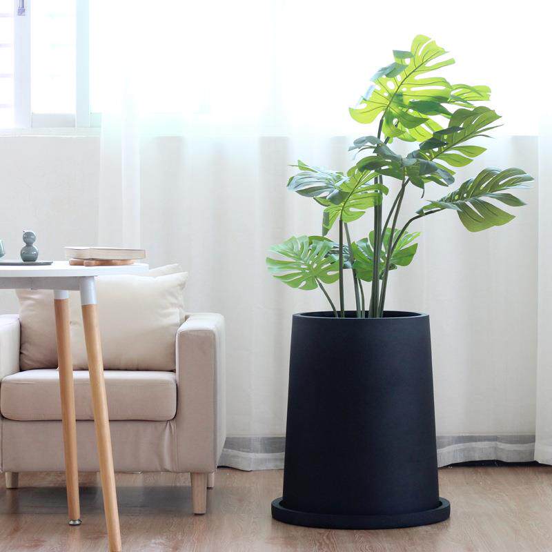 现代简约客厅落地高花盆带托盘北欧个性创意大型植物水泥大号