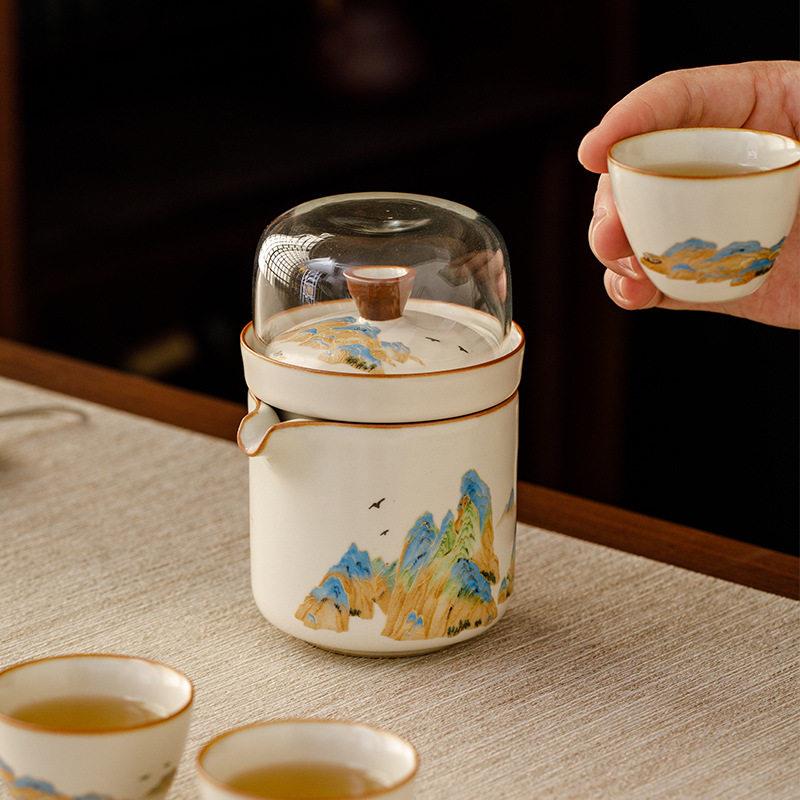 几欢便携式旅行茶具套装户外露营车载泡茶喝茶装备陶瓷汝窑快客杯