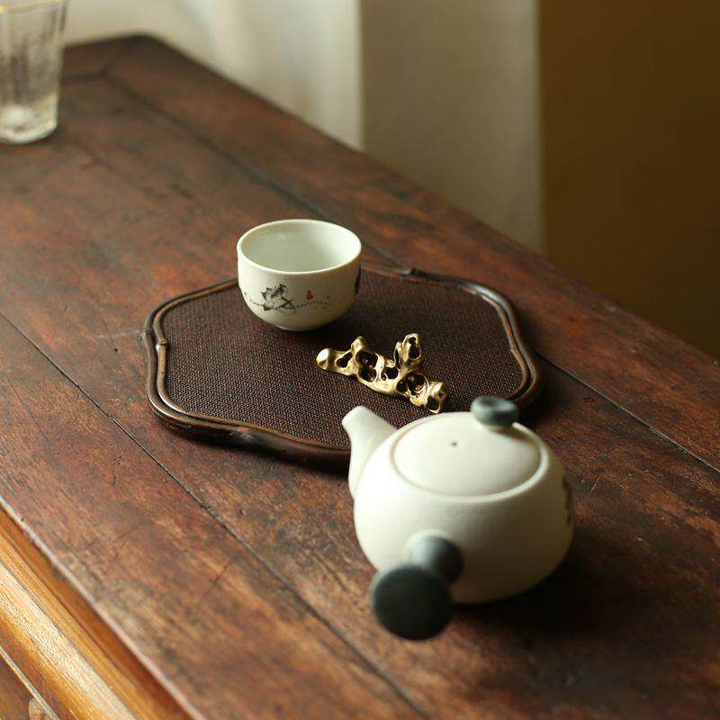 紫竹藤席面梅花壶承 禅意茶道器具配件杯垫托盘隔热垫干泡茶盘