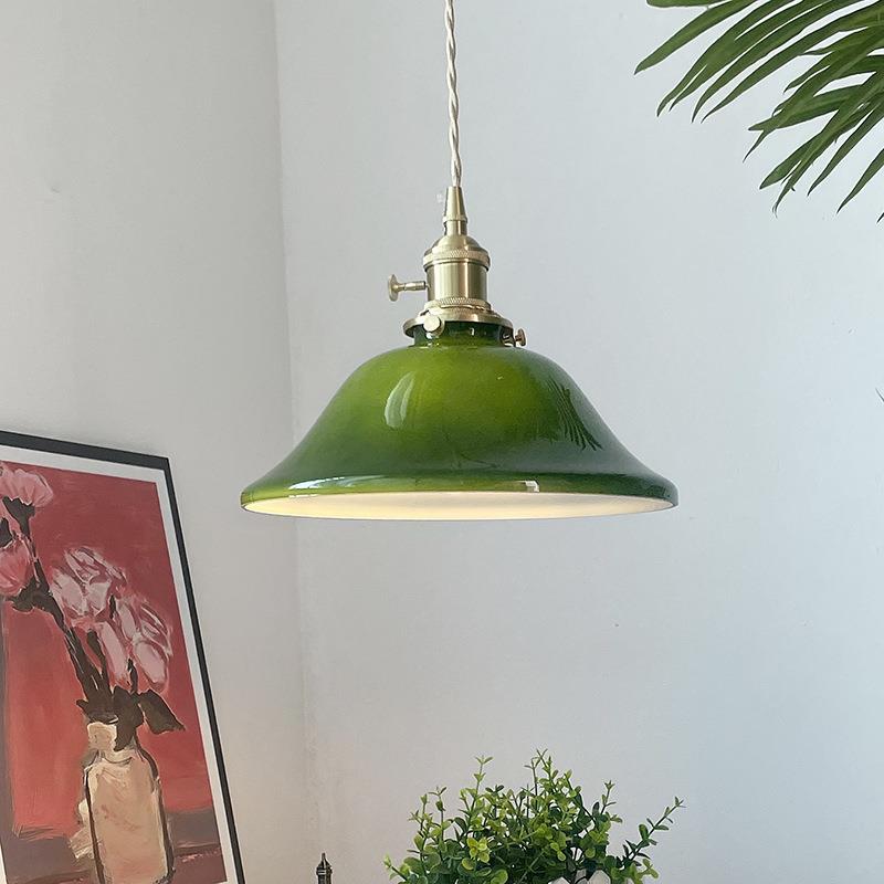 法式田园vintage复古怀旧艺术灯具餐厅吧台咖啡厅绿色风玻璃吊灯