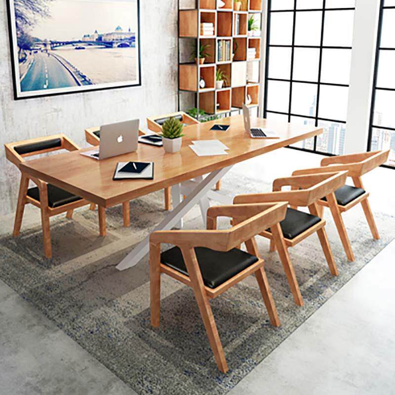 北欧loft实木会议桌 小型工业风办公桌洽谈桌椅组合简约铁艺长桌