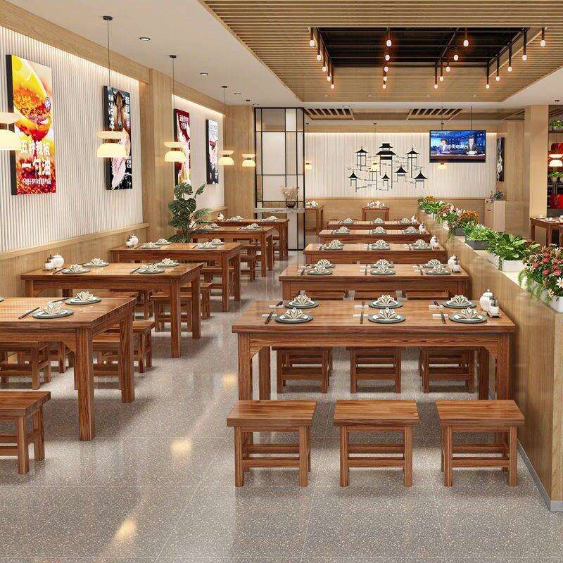 实木餐桌商用餐饮桌椅火锅家具饭店面馆快餐食堂吃饭桌子碳化