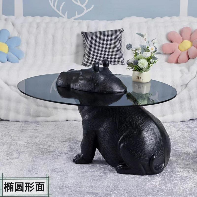 设计师个性创意网红动物河马茶几意式极简客厅家用钢化玻璃小茶几