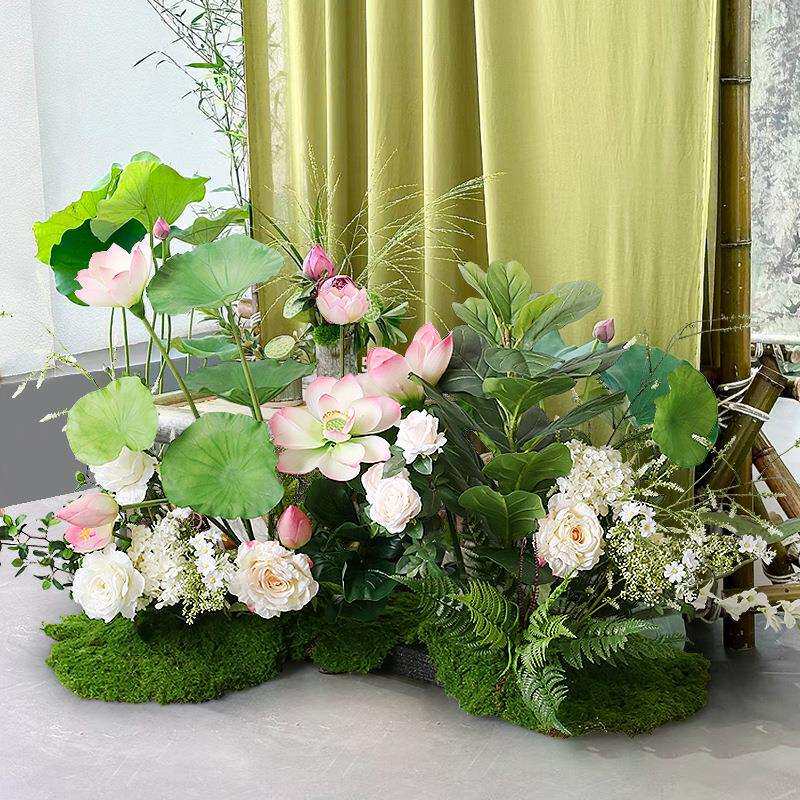 新中式仿真绿植假竹子盆栽室内软装禅意植物造景仿生荷花装饰花艺