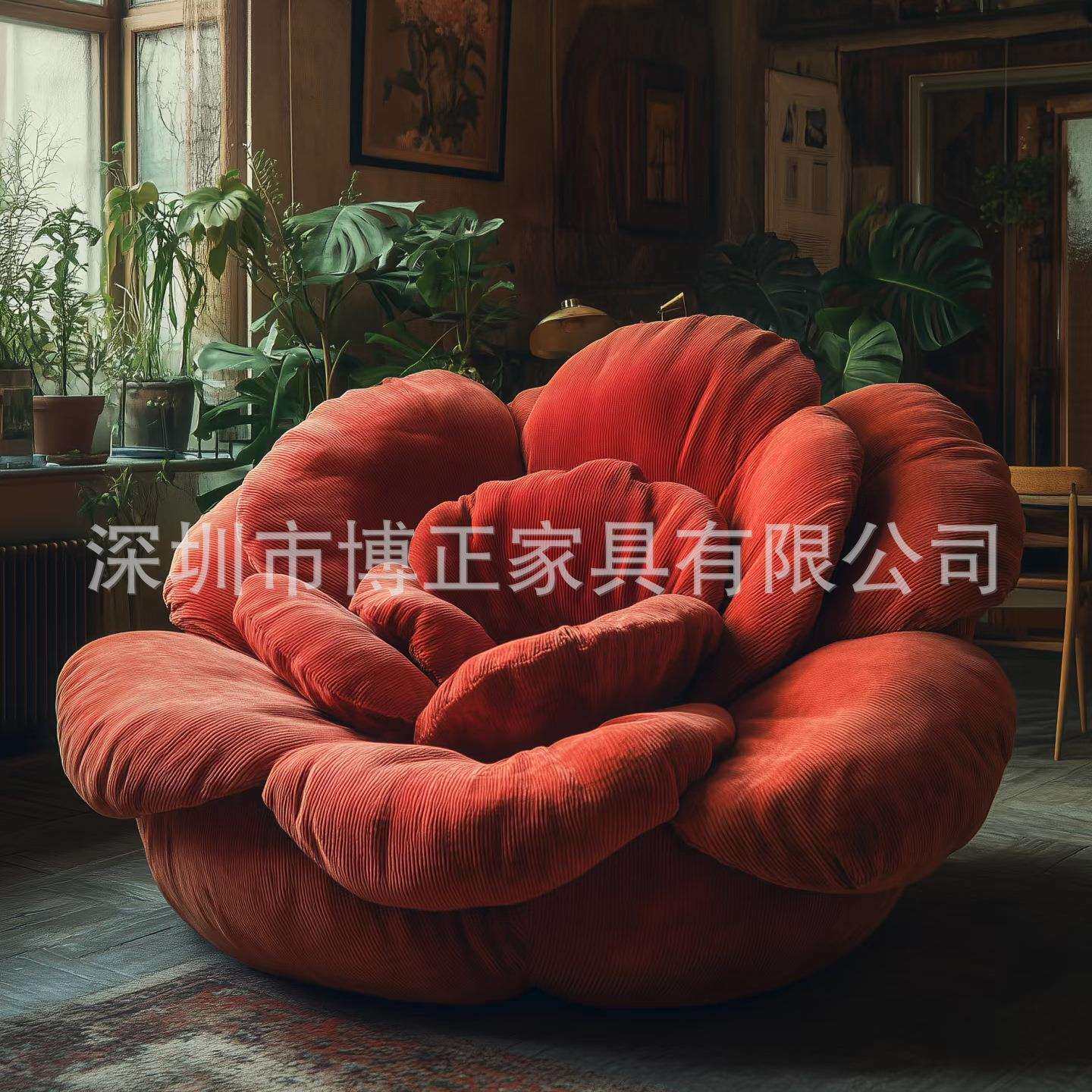 网红款粉色荷花懒人沙发轻奢布艺花瓣休闲椅客厅卧室创意单人沙发