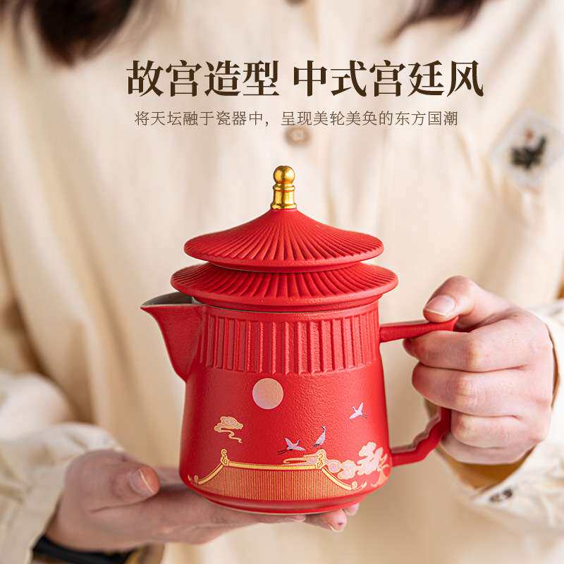 故宫文创国潮宫廷文创快客杯高档一壶三杯户外便携式茶壶旅行茶具