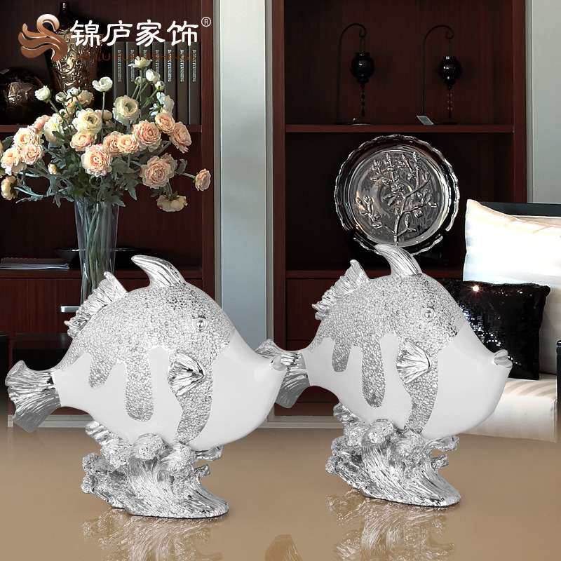 亲吻鱼摆件客厅电视柜家居装饰品创意摆设欧式树脂工艺品赠人送礼