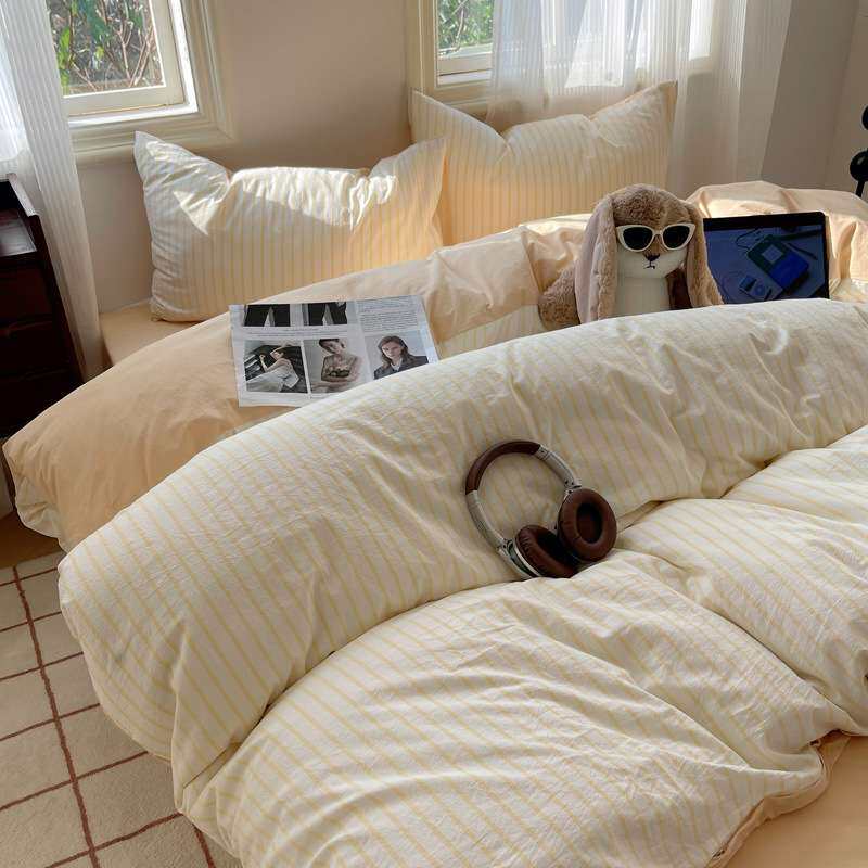 日式条纹纯棉被套单件a类家用双人全棉被罩三件套南通单人被套