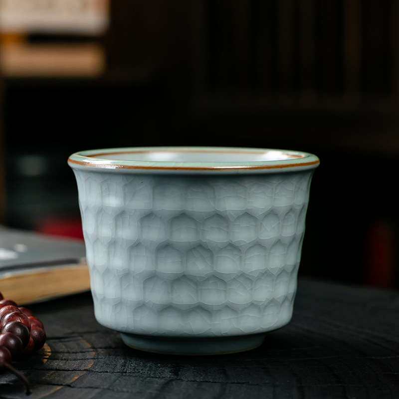 汝窑哥窑功夫小茶杯陶瓷花瓣品茗杯茶盏品茗杯开片可养汝瓷主人杯