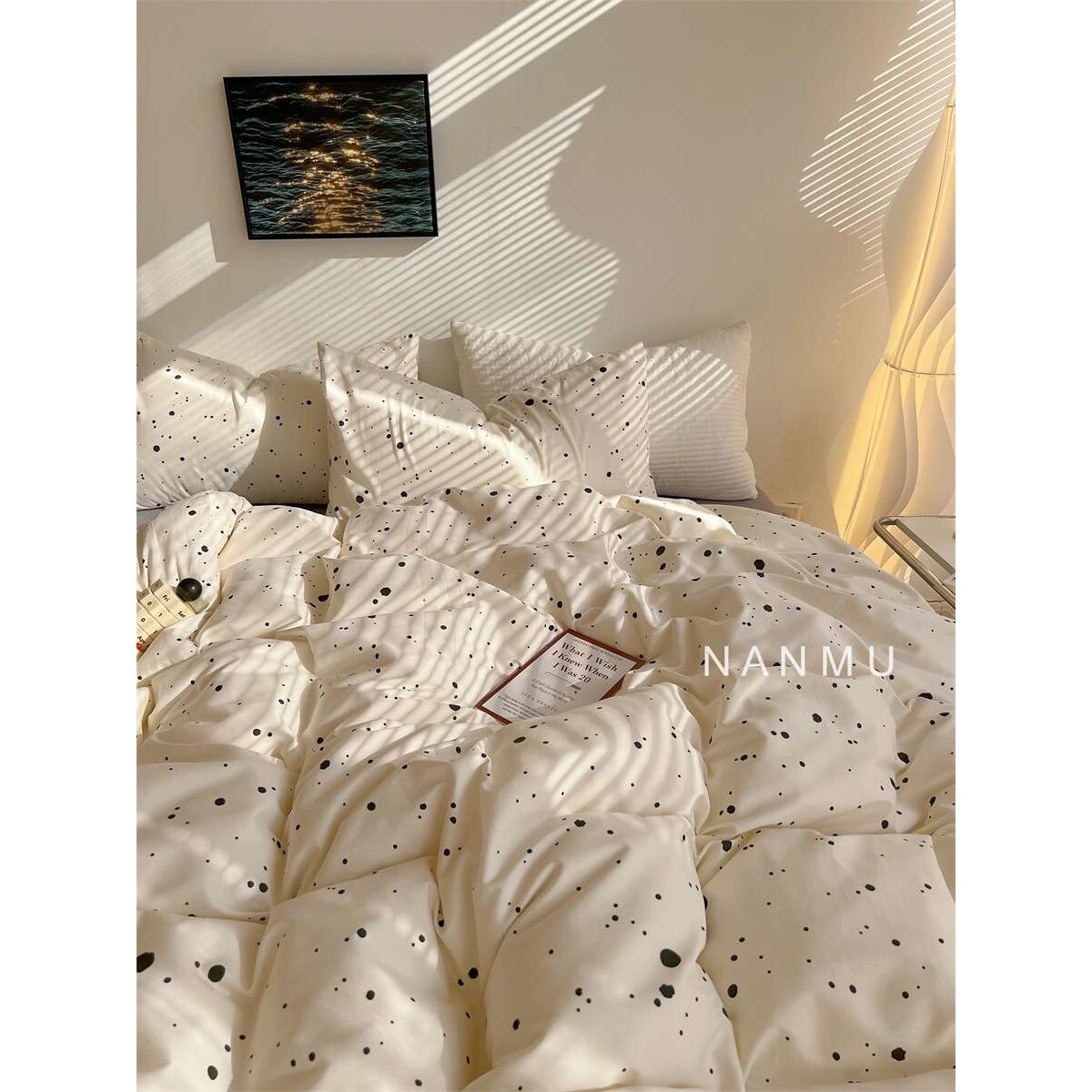 水逆绕行|简约中古风墨点纯棉四件套北欧风全棉民宿床品1.8床笠