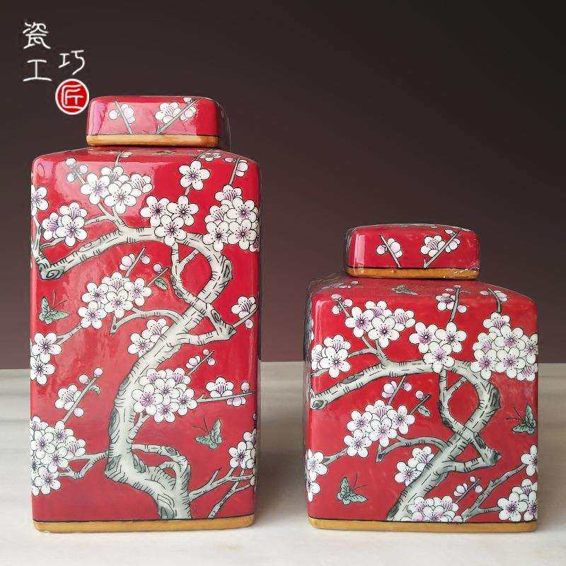 陶瓷手绘粉彩陶瓷花瓶储物罐欧式中式混搭饰品摆件