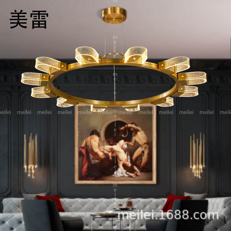 后现代轻奢吊灯圆形客厅灯简约大气铜灯高档餐厅卧室灯饰北欧灯具