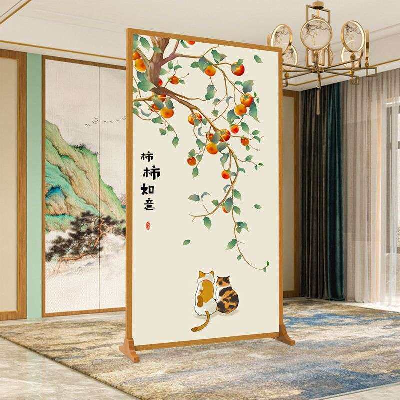 九鱼呈祥新中式屏风隔断墙客厅卧室遮挡家用现代玄关布艺移动座屏