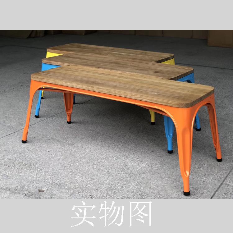 工业风长椅两人三人位榆木长凳休闲椅铁皮椅铁艺凳子带靠背