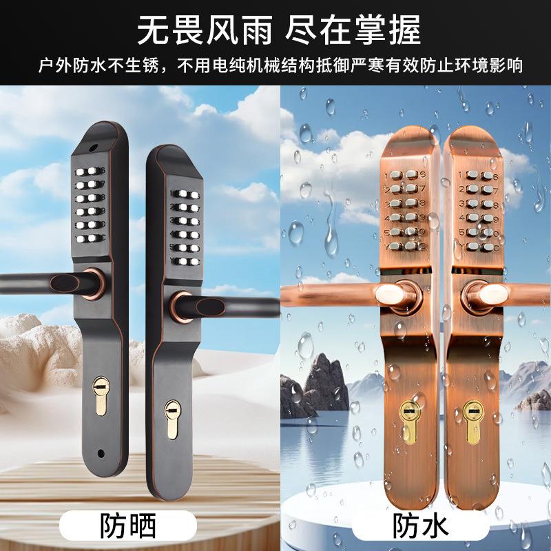 双面机械密码锁门锁断桥铝塑钢门户外院子栏栅铁艺门带钥匙密码锁图片