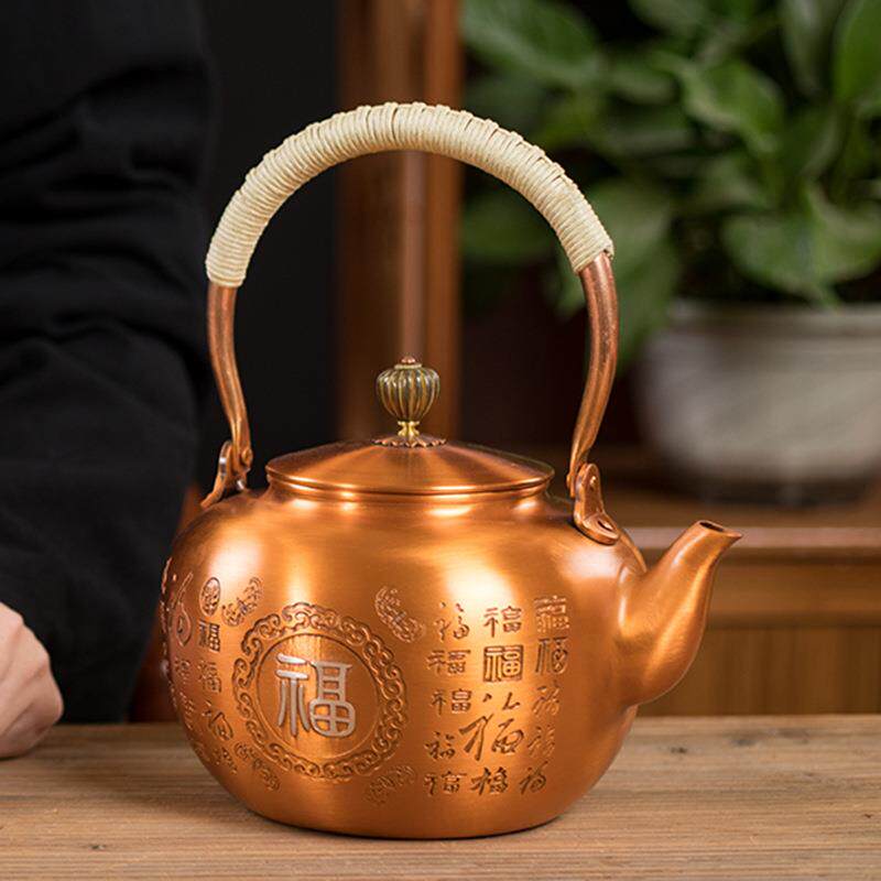 鎏银铜壶烧水壶紫铜烧茶壶纯铜煮水煮茶壶手工家用茶具电陶炉套装