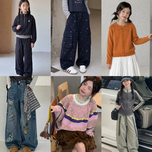 【现100-144】女童秋季新款中大童T恤休闲裤牛仔裤套装组合