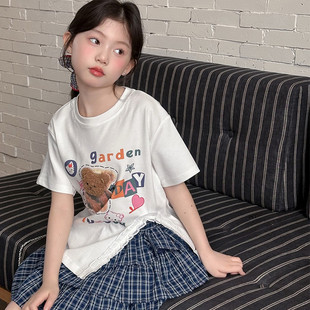侧边开叉格子裙套装女童夏装连衣裙夏季新款洋气中大童女孩夏天短