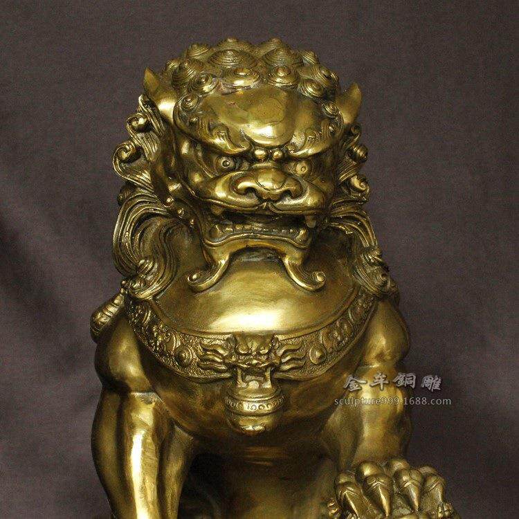 特大号铜门狮 高46公分北京狮 宫门狮金属底座铜狮子摆件