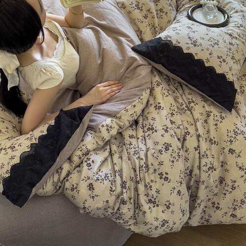 新款亚麻棉麻复古磨毛四件套 被套床单床笠款被套秋冬床上用品