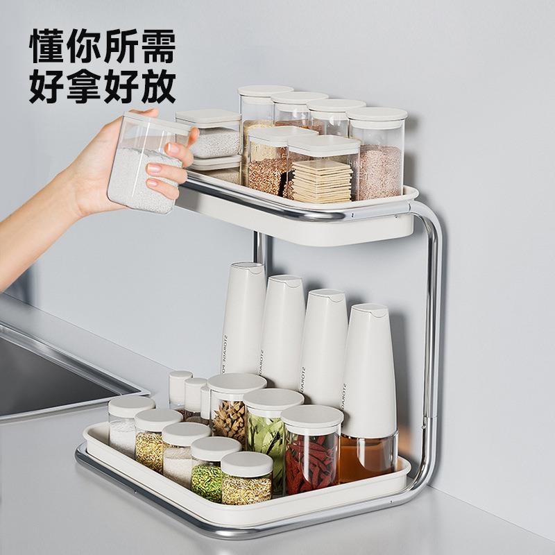 厨房用品置物架多功能调味品置物架双层分类不锈钢厨具用品收纳架