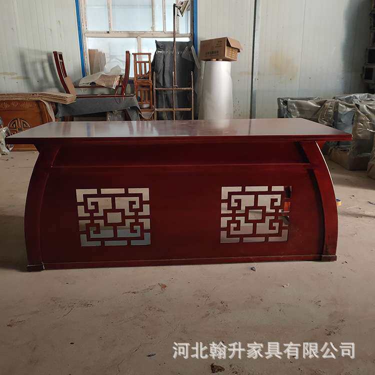 花纹国学桌 仿古国学课桌椅 幼儿园双人学生课桌榆木中式马鞍桌