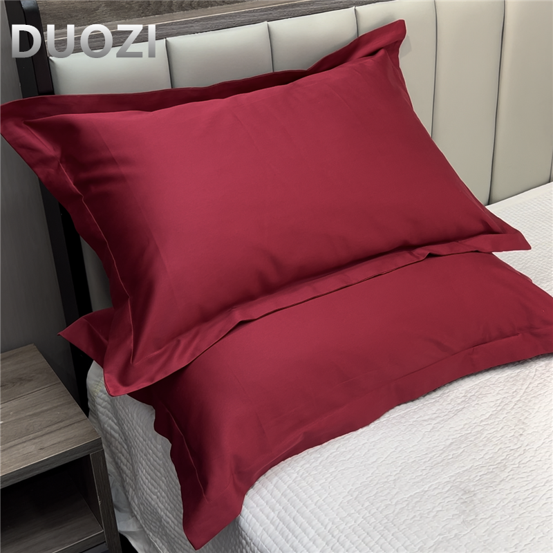 100支长绒棉枕套大红酒红结婚枕头皮纯色婚庆单人枕套48*74一对