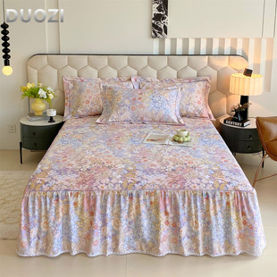 床裙全棉加厚花边四季 纯棉磨毛单件新款 床罩三件套公主防滑1.8m2m