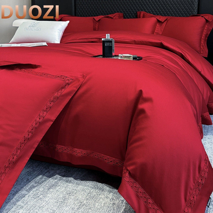 新款100支长绒棉纯色婚庆四件套简约大红纯棉结婚床品婚房铺床,床上用品,婚庆床品套件,淘宝优惠券,粉丝福利购,淘宝优惠卷