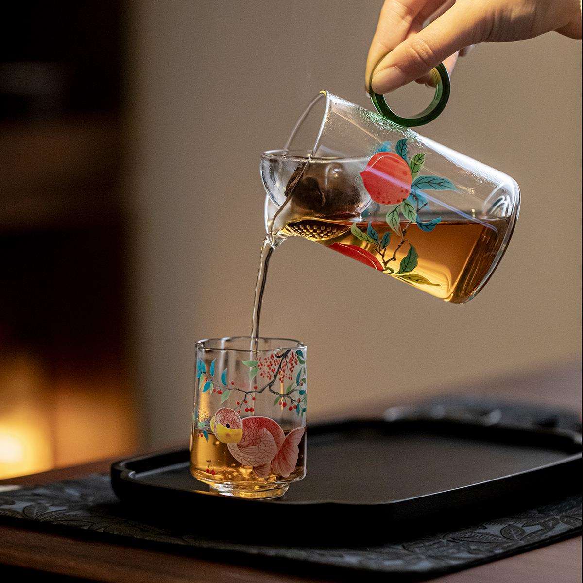 野有作公道杯耐高温透明花口公杯精致日式加厚茶水分茶器匀杯茶海