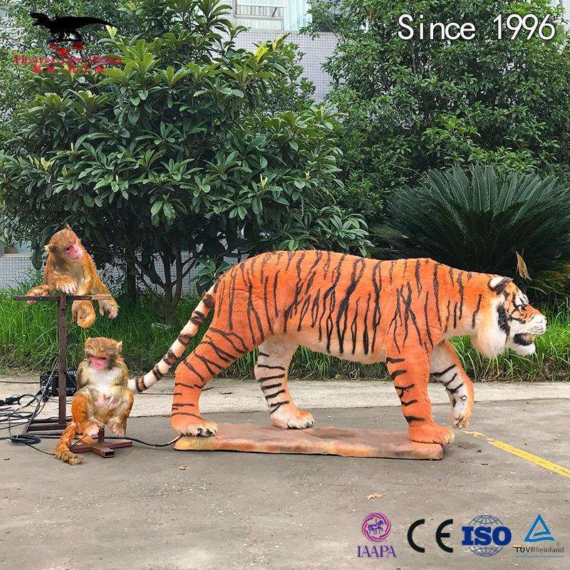 2026年新款仿真动物系列粘毛老虎猴子机械动态模型主题动物园摆件