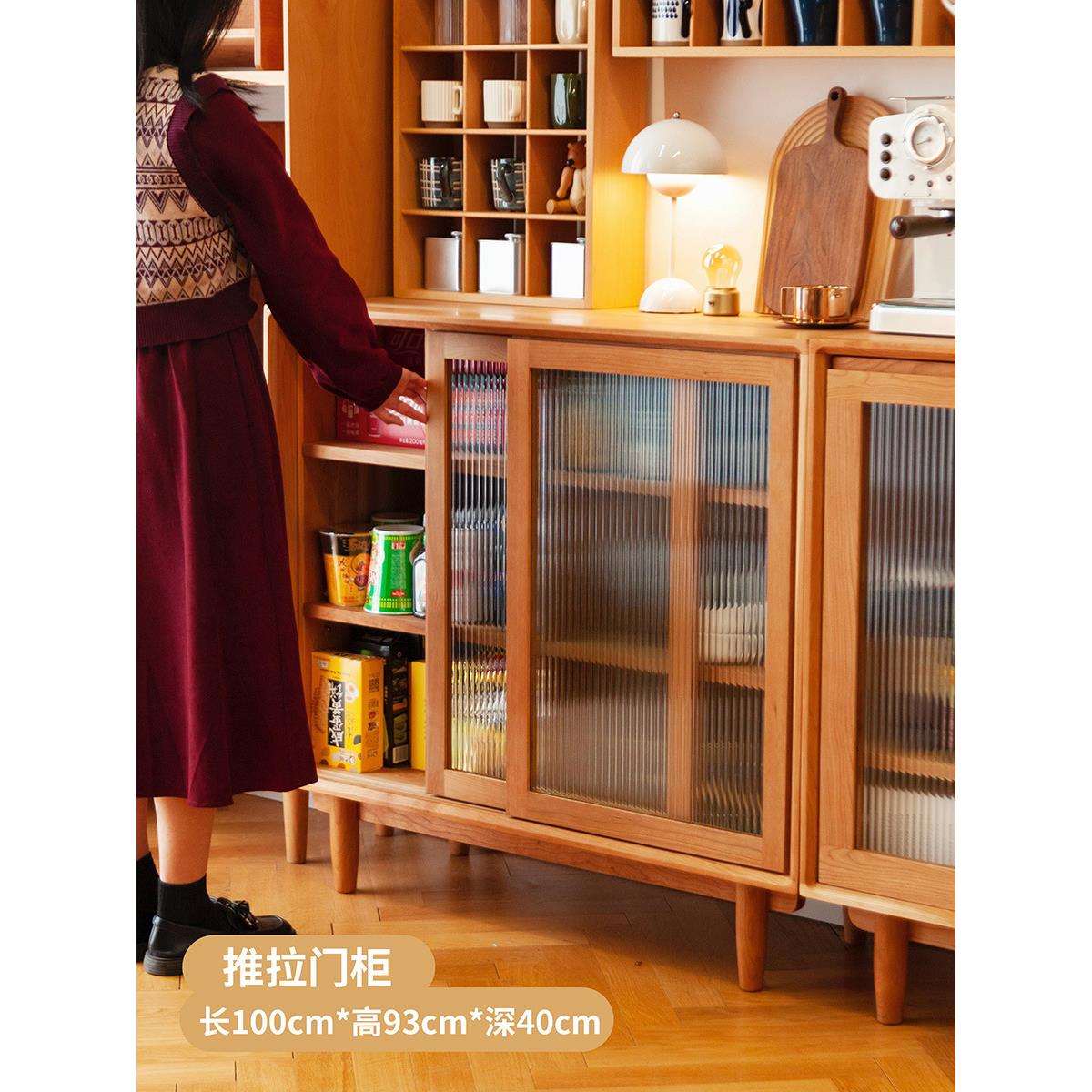 北欧实木餐边柜 家用小户型玻璃收纳边柜茶水柜餐厅多功能储物柜