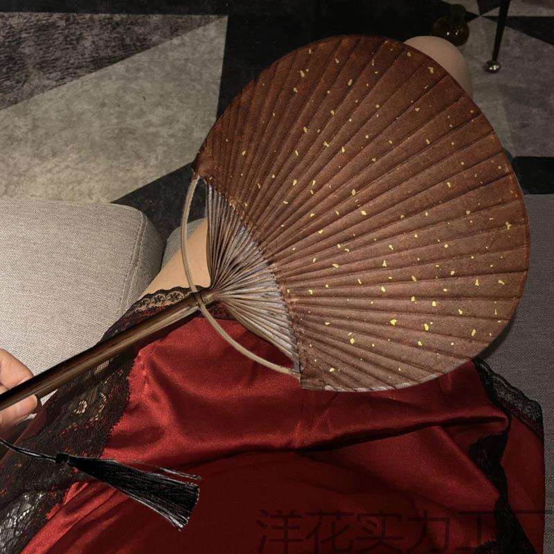 复古新中式手工宣纸扇大漆竹扇茶竹编织团扇禅意扇子纳凉夏季蒲扇