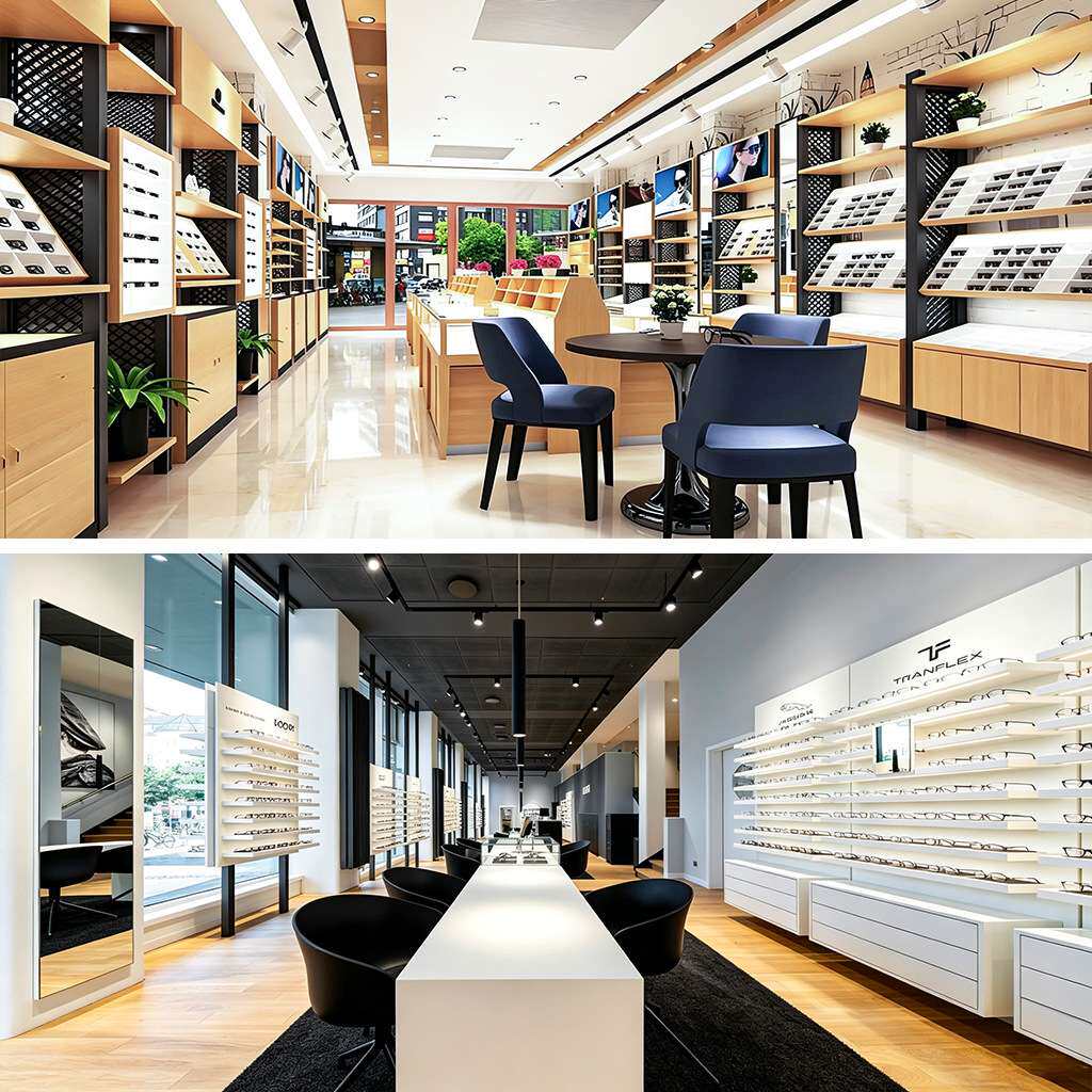 眼镜展示架设计装修墨镜太阳镜展示柜木纹烤漆近视柜台木质烤漆
